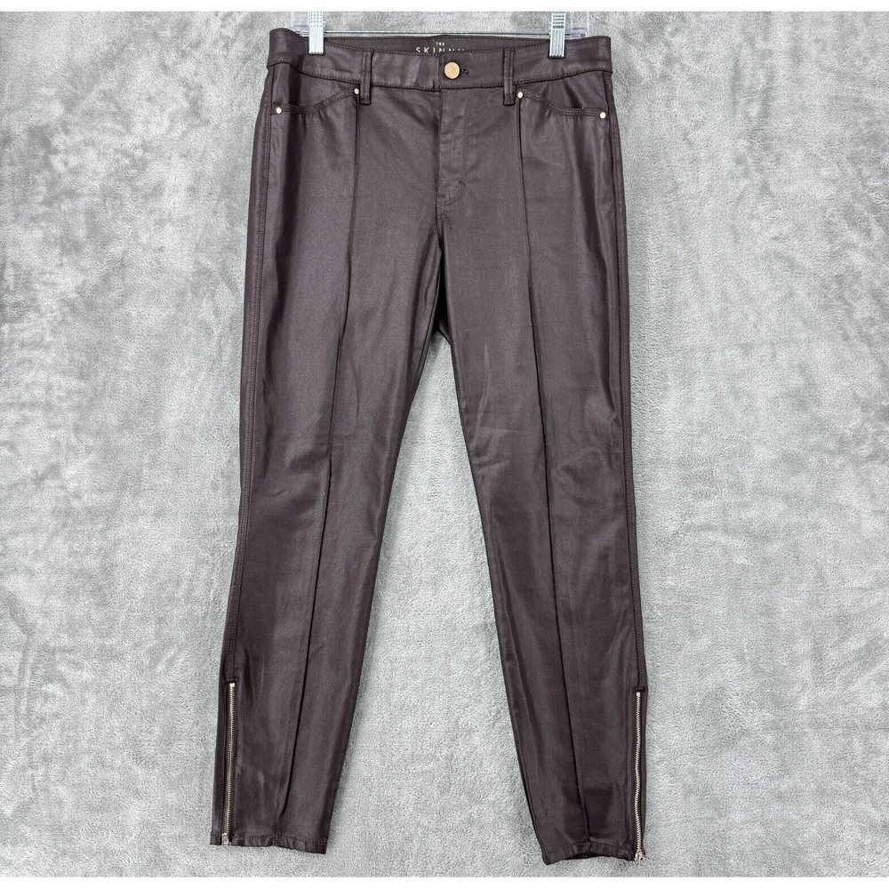 White House Black Market Pants Women‎ 8 Skinny Zip Ankle Coated Front Seam Brown